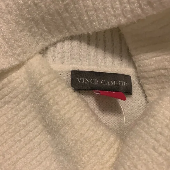 NWT Vince Camuto Eyelash Cozy Striped Turtleneck Sweater, Ivory Fluff & Black - Picture 9 of 11